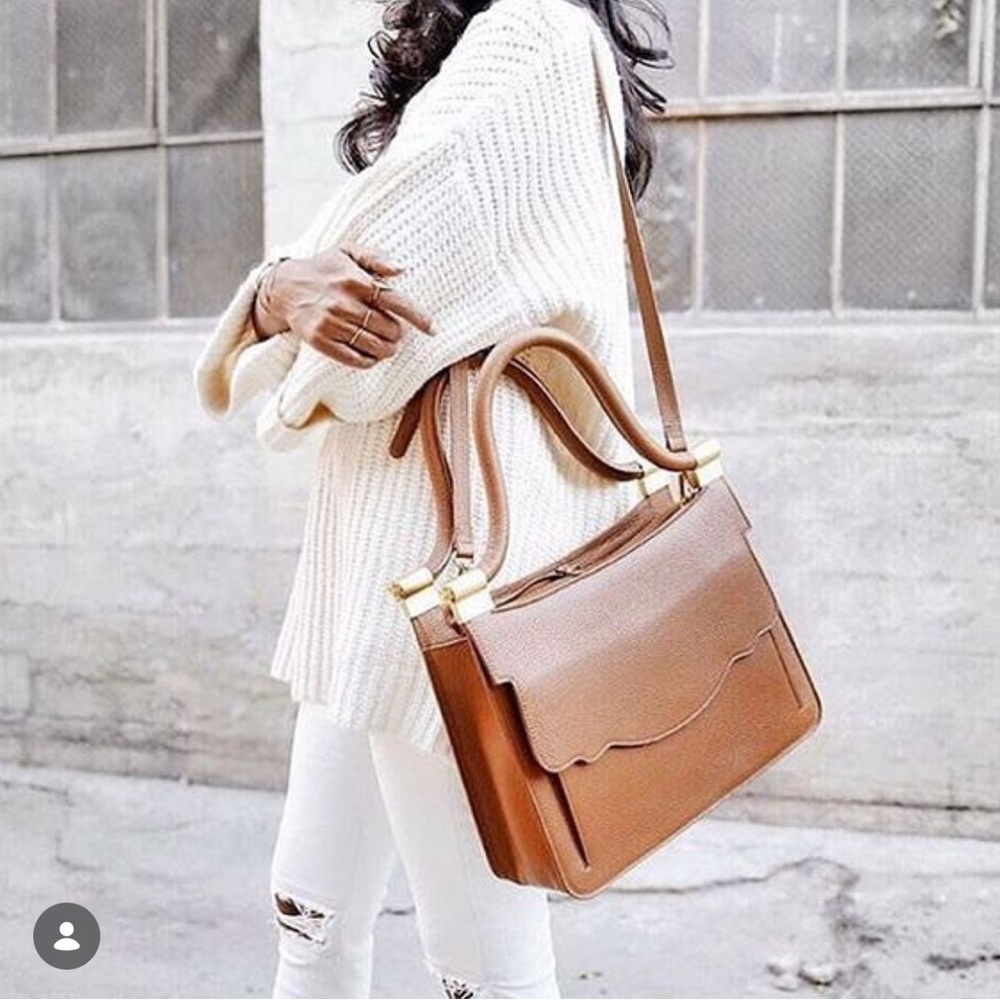 Thale’ Blanc Luxurious Tan Leather Audrey Shoulder Bag with Gold Accents